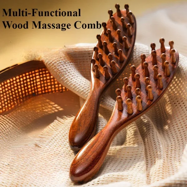 Wooden hair brush, sandalwood massage comb with circular tooth design