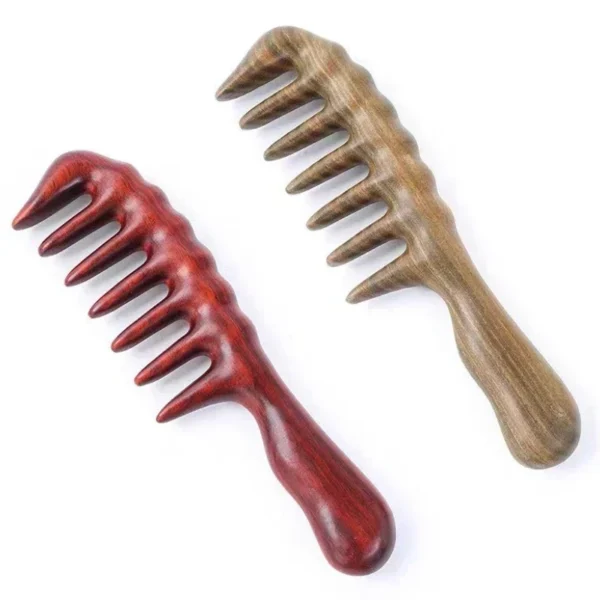 Wooden Hair Brush: Natural Green Sandalwood Wide Tooth Detangling Comb for Curly Hair