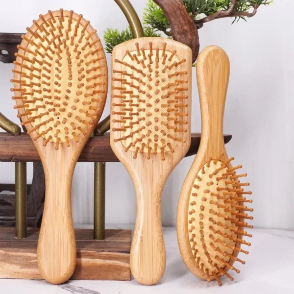 Wooden hair brush for women, anti-static, detangling, reduce hair loss