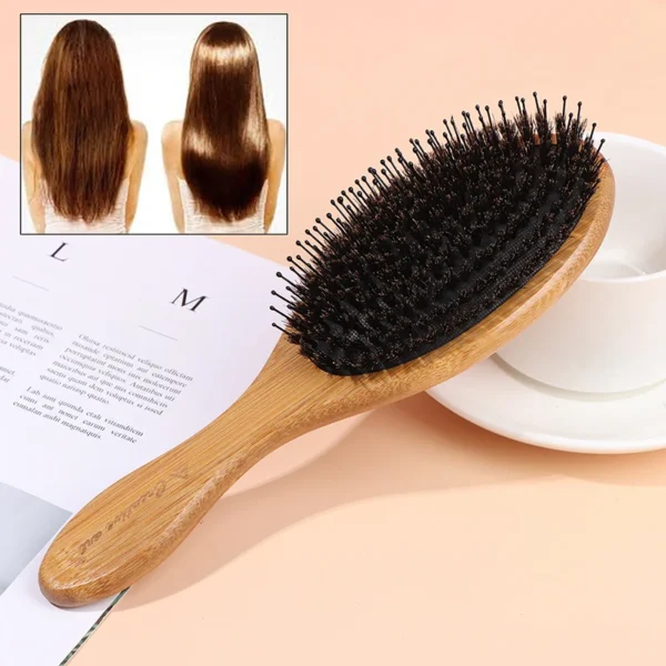 Wooden Hair Brush: Boar Bristle Beard Comb for Detangling