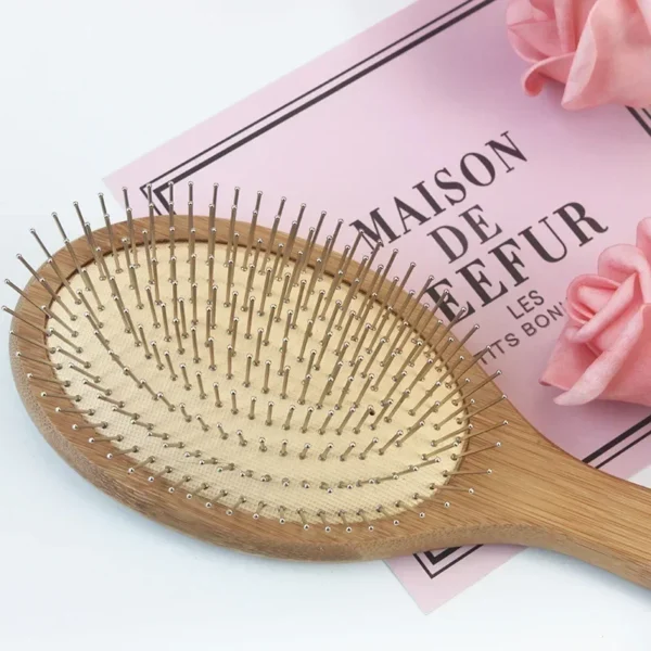 Wooden Hair Brush: Steel Needle Comb for Scalp Massage & Detangling - Image 5