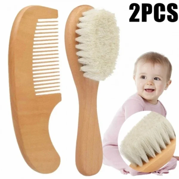 Wooden Hair Brush Baby Comb Newborn Massage Soft Wool Bristles Gentle Care