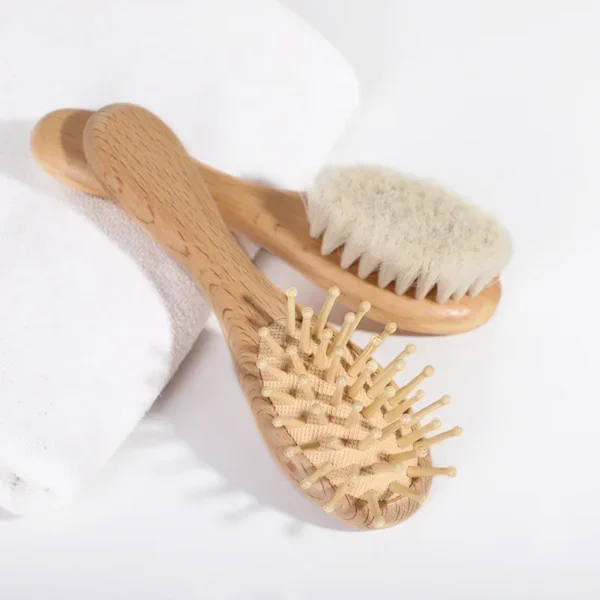 Wooden Hair Brush Set: Soft Baby Comb with Air Cushion Massage