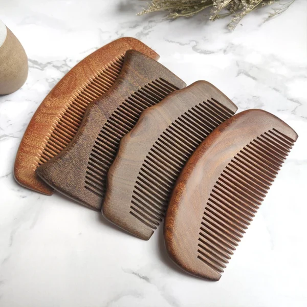 Wooden Hair Brush: Natural Green Sandalwood Fine Tooth Comb Massage