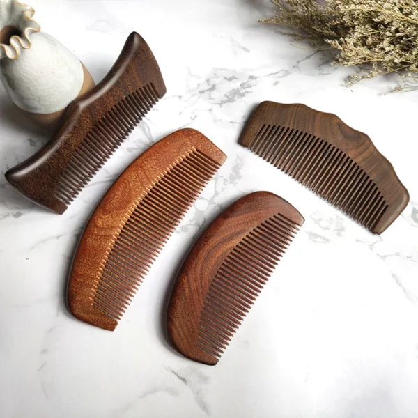 Wooden Hair Brush: Natural Green Sandalwood Fine Tooth Comb Massage - Image 2