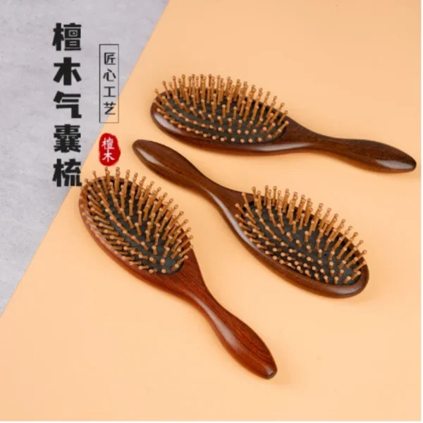 Golden Silk Green Sandalwood Wooden Hair Brush, Anti-Static, Curly Hair Comb - Image 3