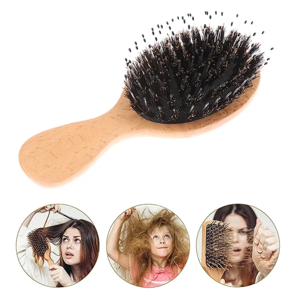 Wooden Hair Brush: Boar Bristle Scalp Massage Comb, Portable Styling Tool - Image 3