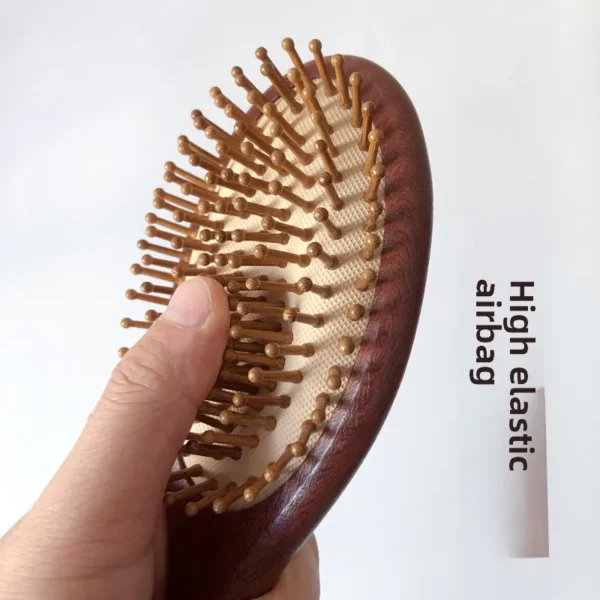 Wooden hair brush with steel needles for scalp care and massage - Image 3