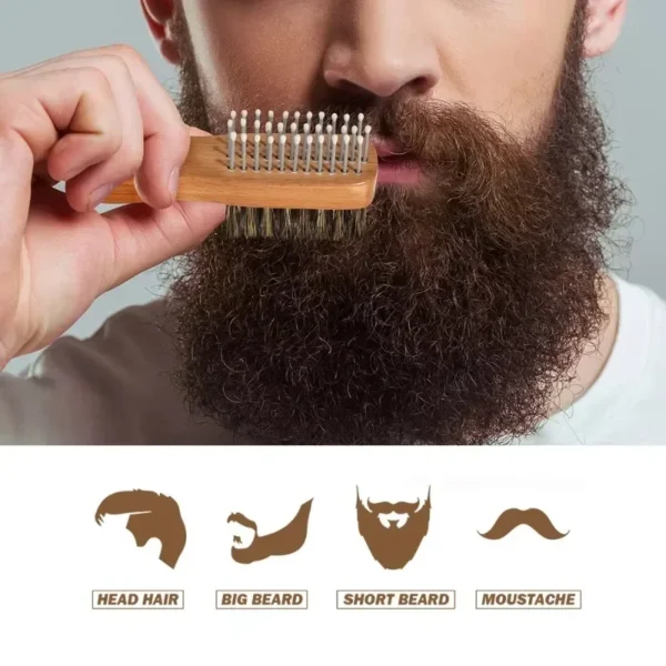 Wooden Hair Brush Double-Sided Beard Styling Comb For Men Professional - Image 3