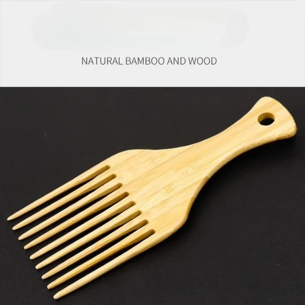 1Pcs Natural Bamboo Wooden Hair Brush Anti-Static Wide Tooth Afro Comb - Image 4