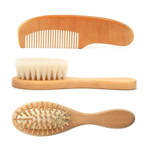 Wooden Hair Brush: Natural Wool Comb & Infant Head Massager - Image 2