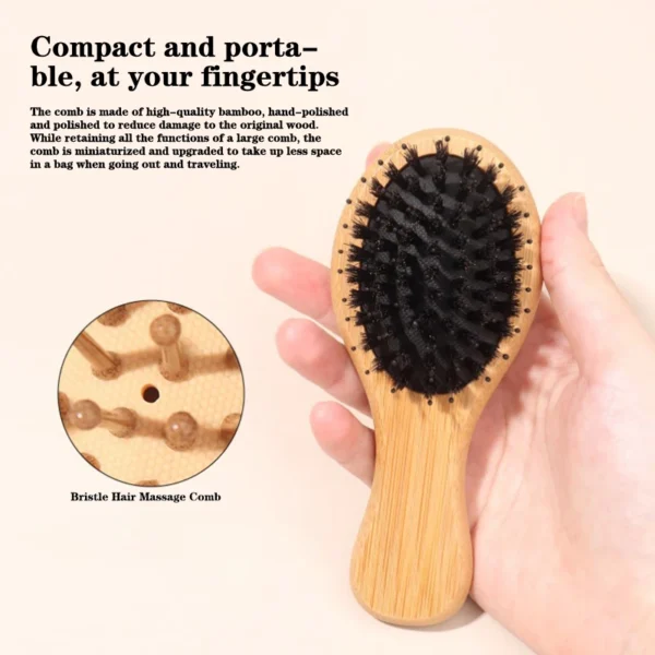 Wooden Hair Brush, Boar Bristle, Anti-static Scalp Detangling Paddle Comb