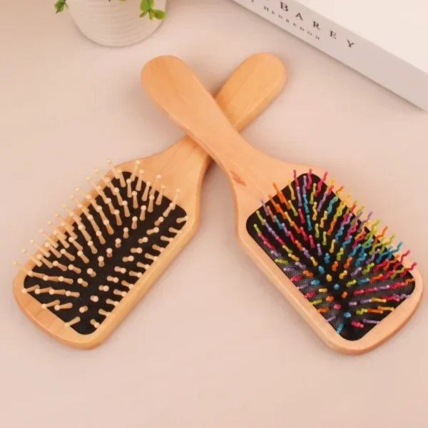 Wooden hair brush with air cushion for scalp massage and anti-static - Image 3