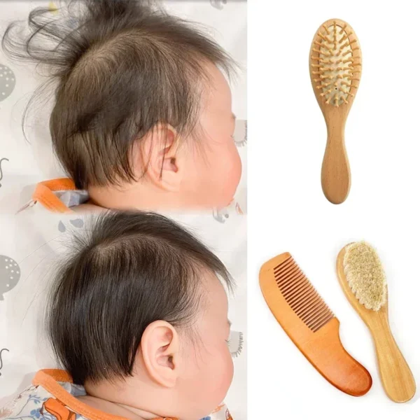 Wooden Hair Brush: Natural Wool Comb & Infant Head Massager