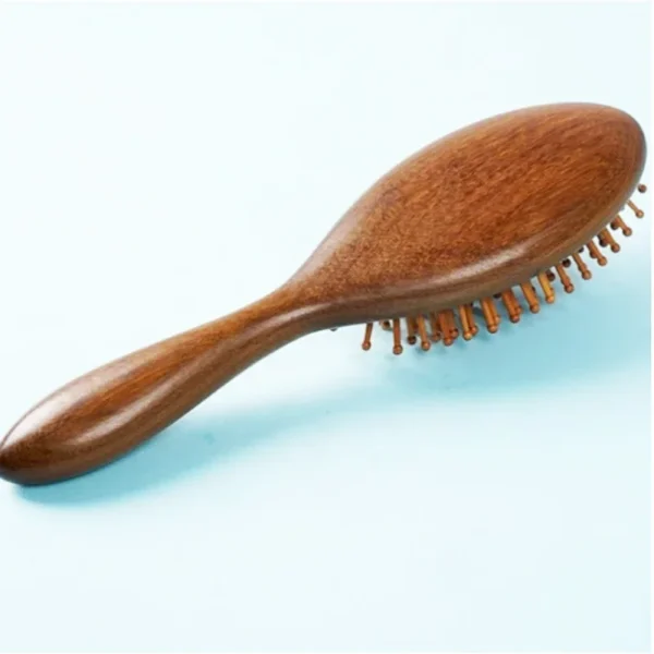 Golden Silk Green Sandalwood Wooden Hair Brush, Anti-Static, Curly Hair Comb - Image 4